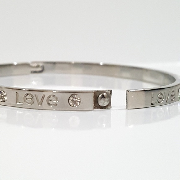 Silver Tone Love Bangle Bracelet - Picture 6 of 8